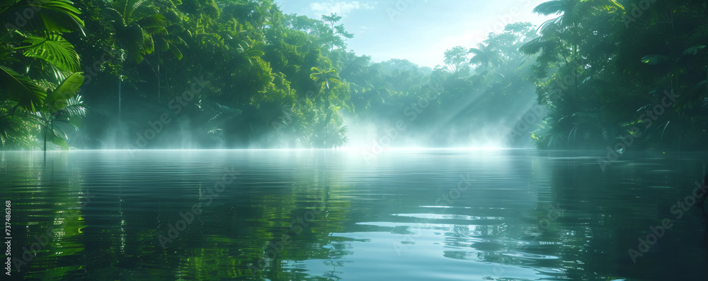 tropical rainforest river landscape, a mysterious temple in the jungle	
 - obrazy, fototapety, plakaty 