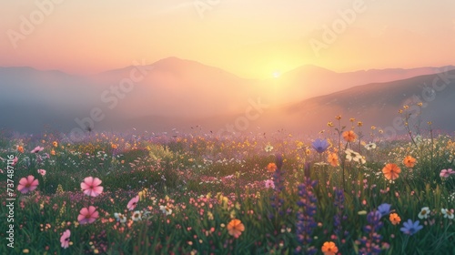 A tranquil meadow blanketed with wildflowers photo
