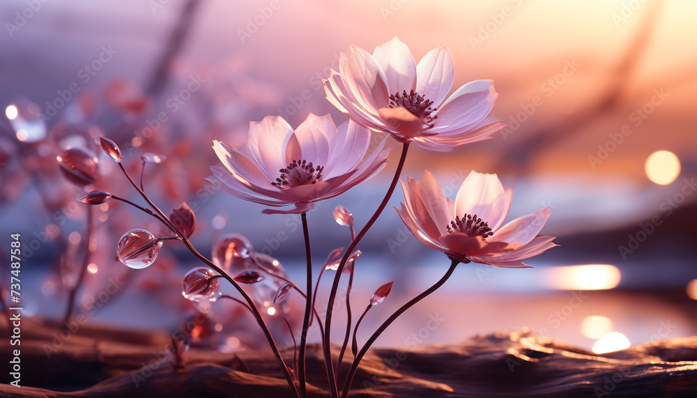 Vibrant flowers bloom in nature garden, a colorful meadow generated by AI