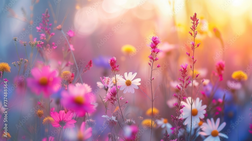 A tranquil meadow blanketed with wildflowers