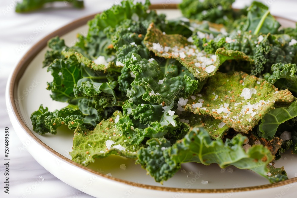 Nutrient-Rich Kale Chips on a Ceramic Plate for Health Day Nutrient-Rich Kale Chips on a Ceramic Plate for Health Day