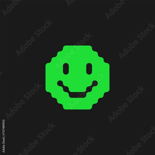 Acid green color retro emoji illustration. Smile weird face flat icon.