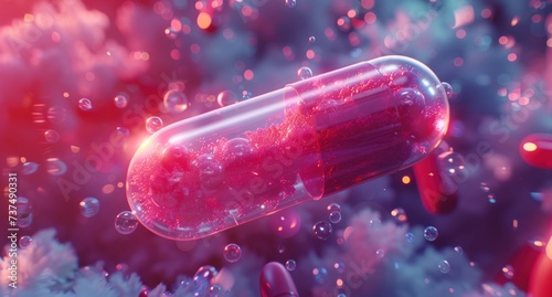 a capsule of medicine is moving across a background with bubble sprite