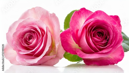 two beautiful pink rose flowers isolated on white background