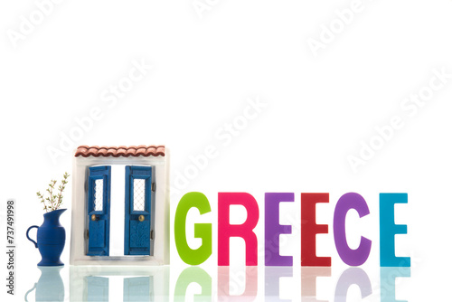 Typical Greek windows isolated over white background
