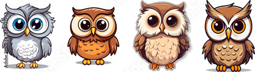 cute cartoon owls set, baby owl on transparent background, png file