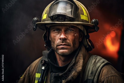 Firefighter portrait. Firemen hero safety. Generate Ai © juliars