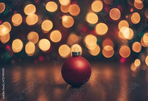 Abstract Christmas background with red decoration ball a bokeh lights