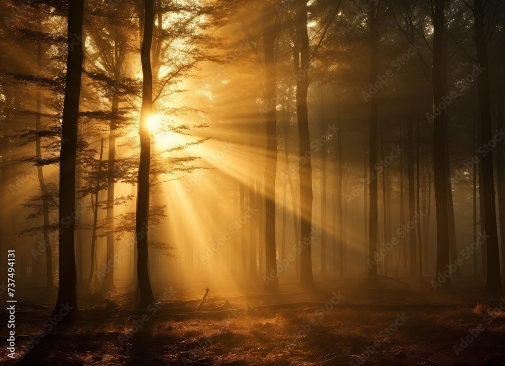 Sun Shines Through Foggy Trees, Nature Images, Misty Wallpaper Scene
