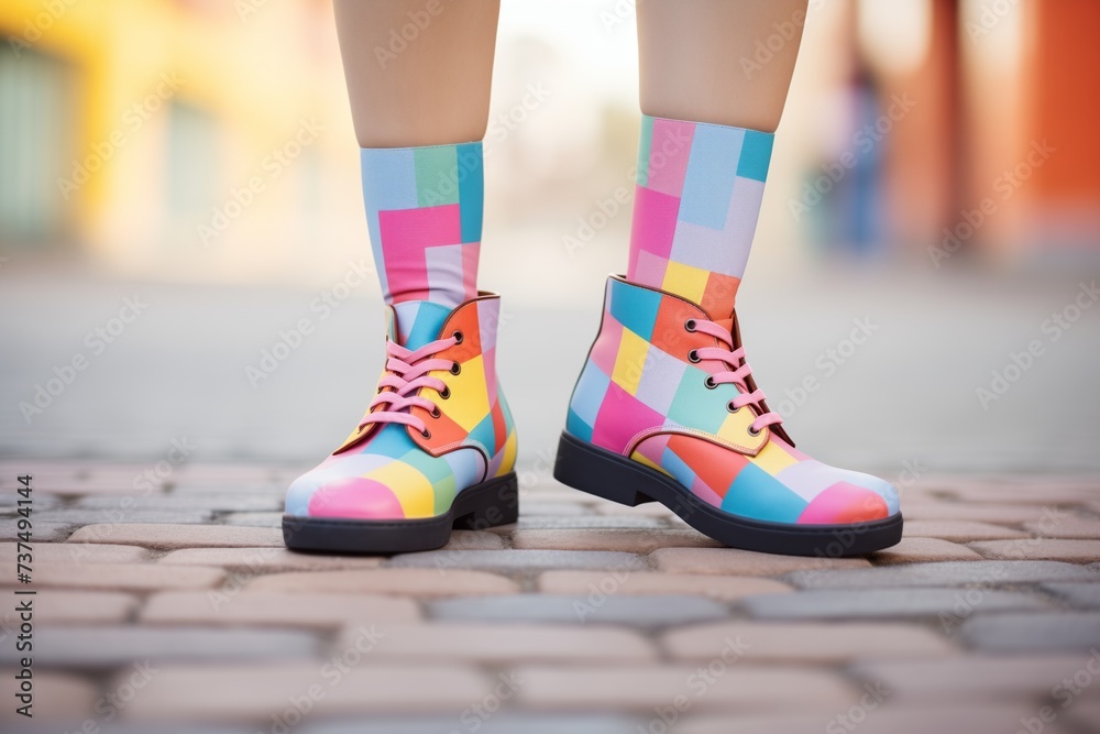 Colorful Socks Women Shoes, Modern Puzzle Composition for Coexistence Concept