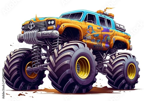illustration of Bigfoot or monster truck, giant car, car attraction
