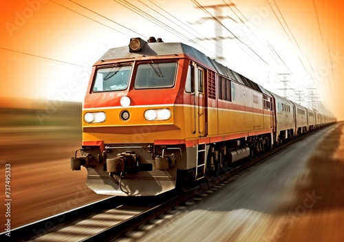 train moving fast on the railway station, rail road, rail way, traveling