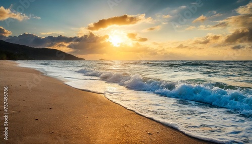 sandy seashore during sunset