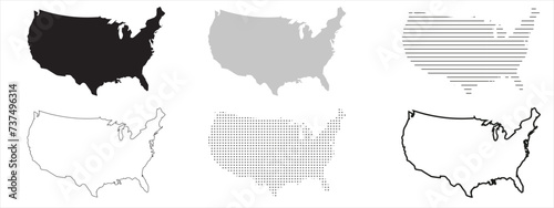 United States Map Black. United States map silhouette isolated on transparent background.