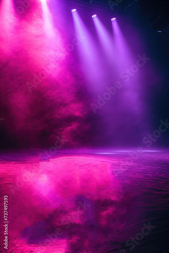 Empty stage or scene with spotlights and pink smoke effect as wallpaper background illustration