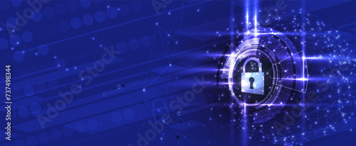 internet digital cyber security technology concept for business background. Lock on circuit board