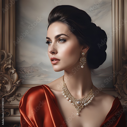 Generative ai. a woman in a red dress posing for a picture, elegant portrait, elegant woman, portrait of beautiful woman, exquisite aristocratic, elegant lady, elegant fashion model © Baxxtee