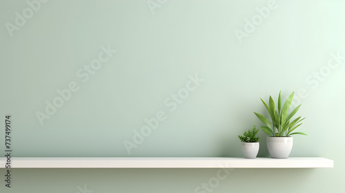 room with green wall and window   Interior wall mockup with green plantgreen wall and shelf