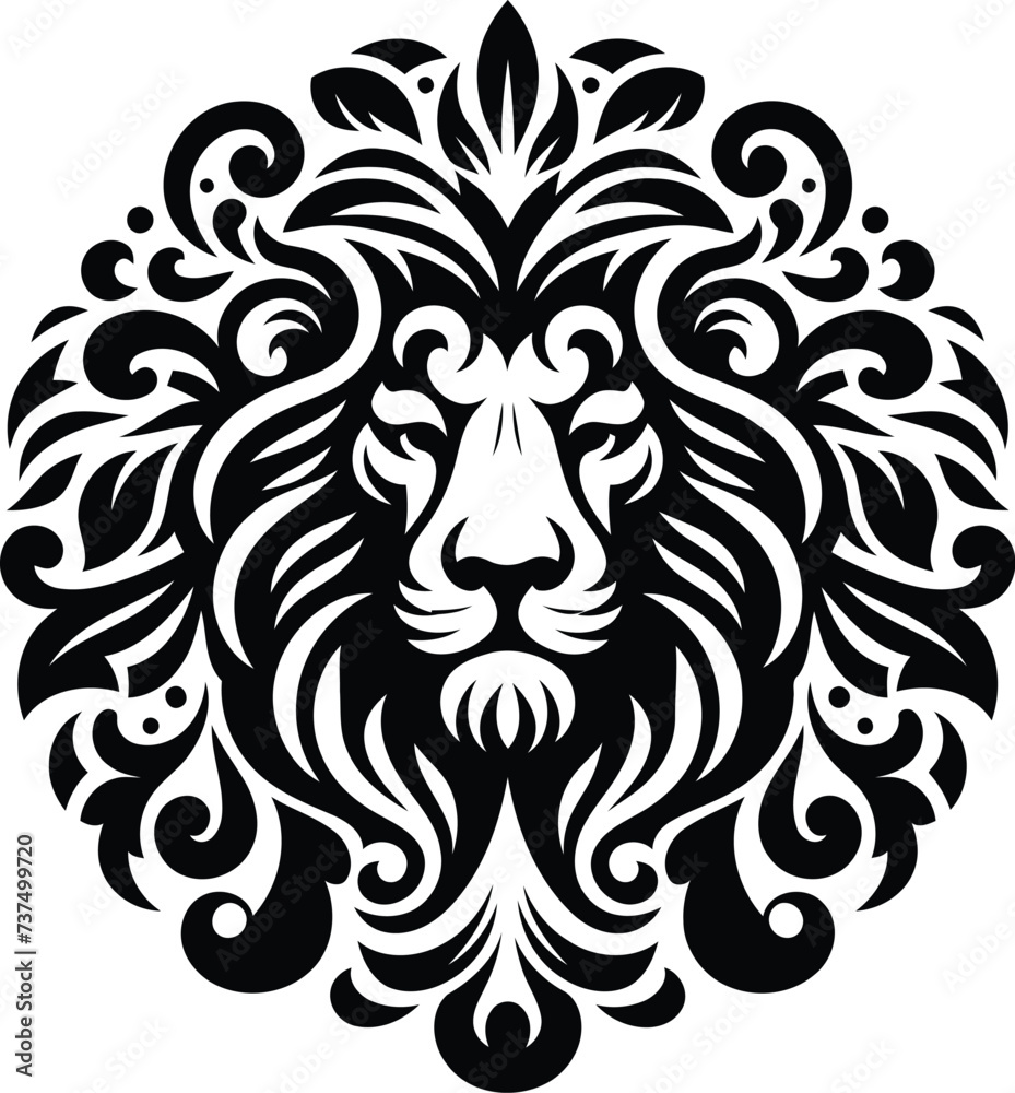 Fototapeta premium lion, silhouette flowers ornament decoration, floral vector design