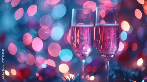champagne glasses in the shape of bells with bokeh background photo