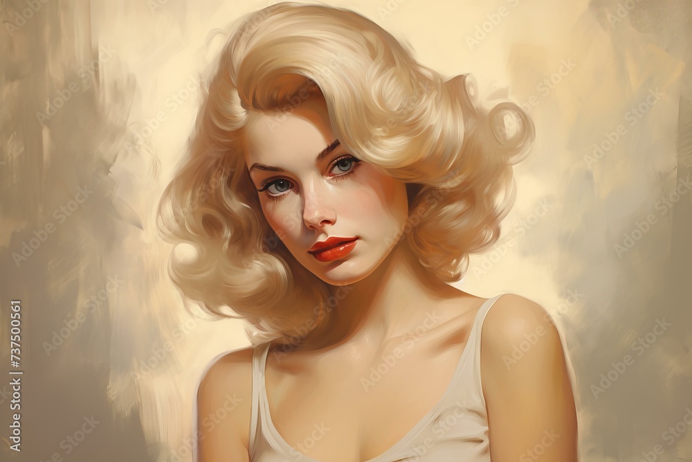 Vintage Portrait retro blondie. Fashion fun. Generate Ai