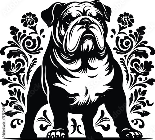 Wallpaper Mural bulldog dog silhouette flowers ornament decoration, floral vector design Torontodigital.ca