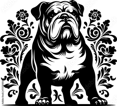 Wallpaper Mural bulldog dog silhouette flowers ornament decoration, floral vector design Torontodigital.ca