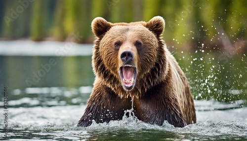 grizzly bear growling in water at camera © Dayami