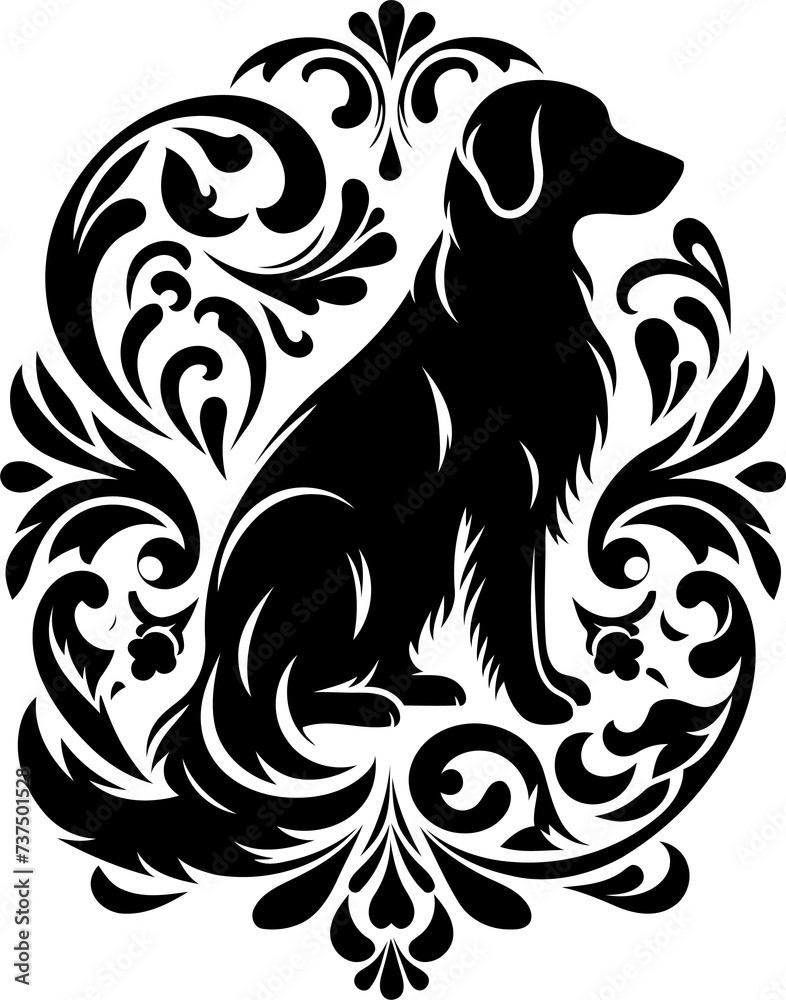 Obraz premium dog silhouette flowers ornament decoration, floral vector design