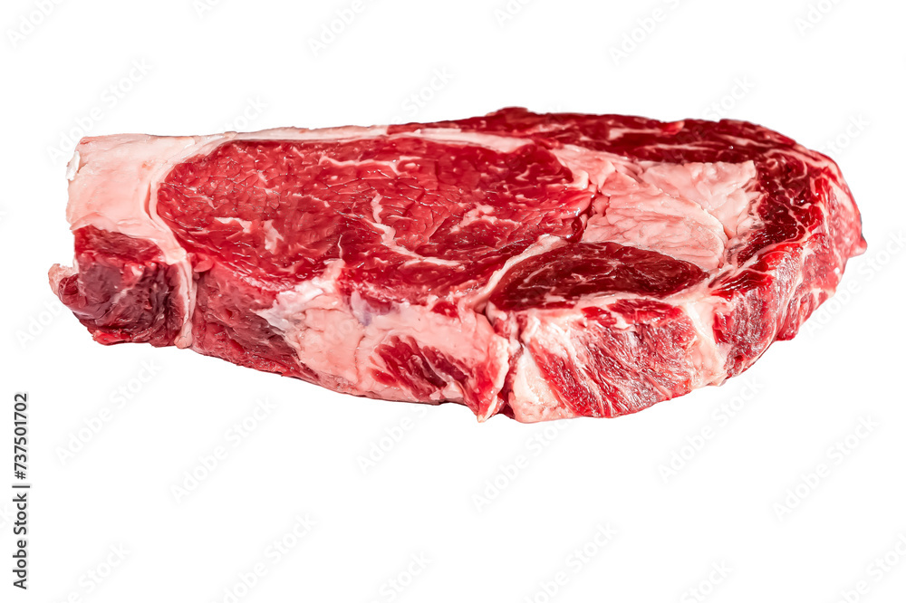 Fototapeta premium Fresh raw ribeye beef steak isolated on a white background.