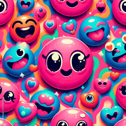  Seamless pattern with emoji style faces