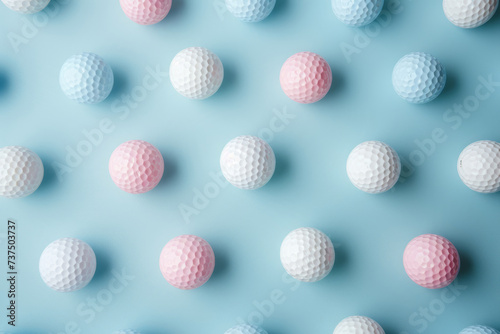 Golf balls in pastel colors falling down. Generative AI