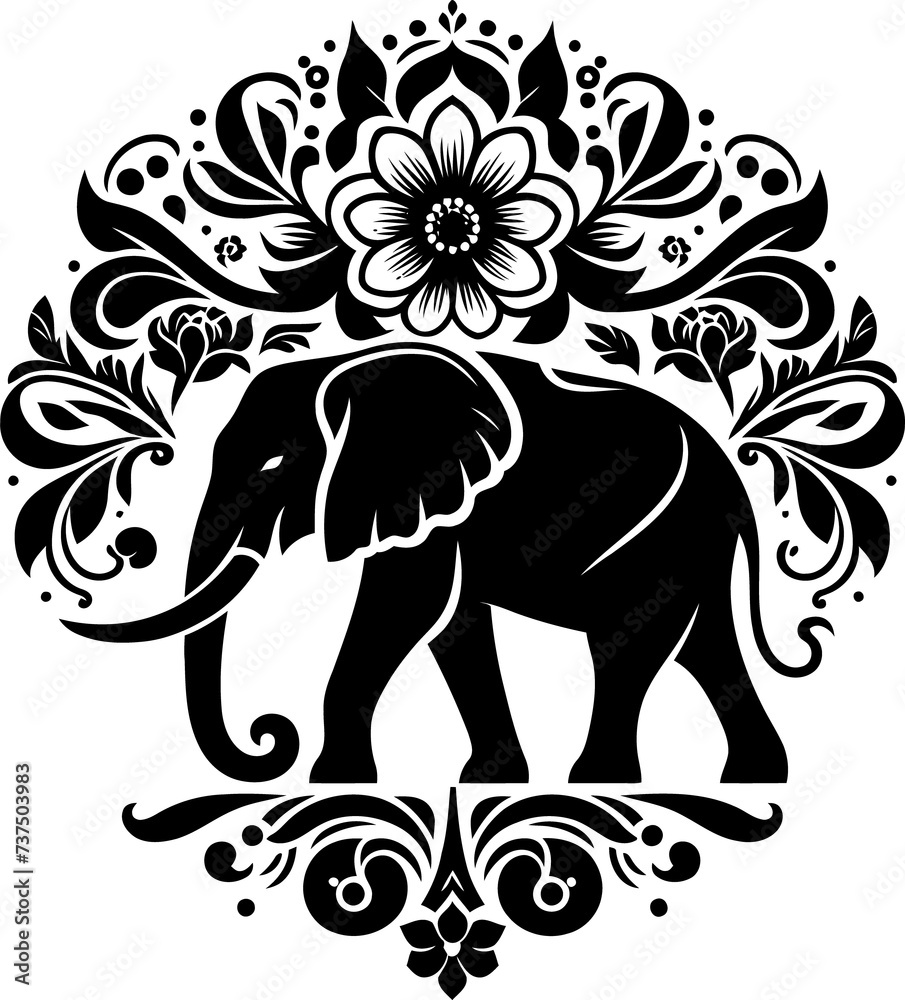 Obraz premium elephant silhouette flowers ornament decoration, floral vector design