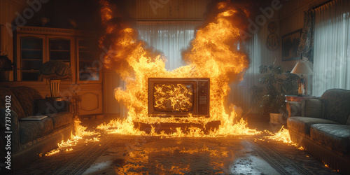 retro television on fire
