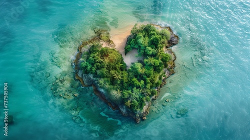 A captivating image of Paradise Island, uniquely shaped like a heart, embodying a romantic and idyllic escape in nature © Chingiz