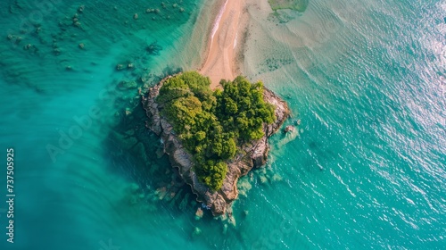 A captivating image of Paradise Island, uniquely shaped like a heart, embodying a romantic and idyllic escape in nature