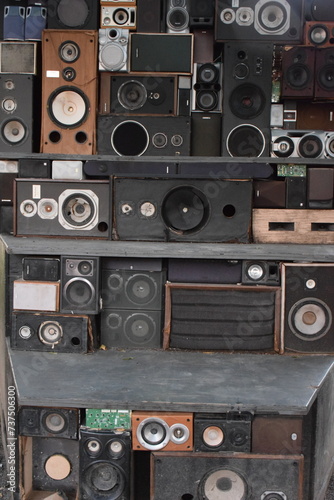 stack of old speakers 