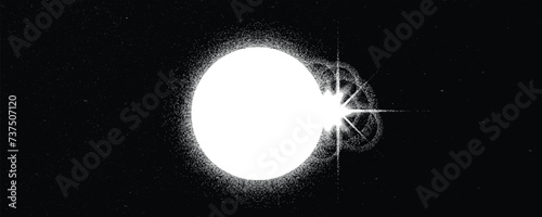 Sun explosion . Solar  x flare . Big eruption of plasma with magnetic loops . Exploding star in space. Solar flash of radiation on sun surface . Noise texture .Vector illustration