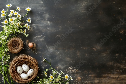 Happy Easter Eggs Basket quirky. Bunny in flower easter Serene decoration Garden. Cute hare 3d Kaleidoscopic easter rabbit spring illustration. Holy week hydrangeas card wallpaper forsythias