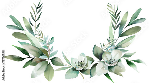 Watercolor green floral illustration on white background. Leaf frame  border  for wedding stationary  greetings  wallpapers  fashion  anniversary