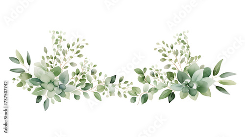 Watercolor green floral illustration on white background. Leaf frame, border, for wedding stationary and greetings © Chelebi