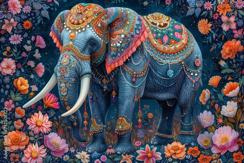 Flower Power A Vibrant Elephant Adorned with Monthly Events and Trendy Terminology Generative AI