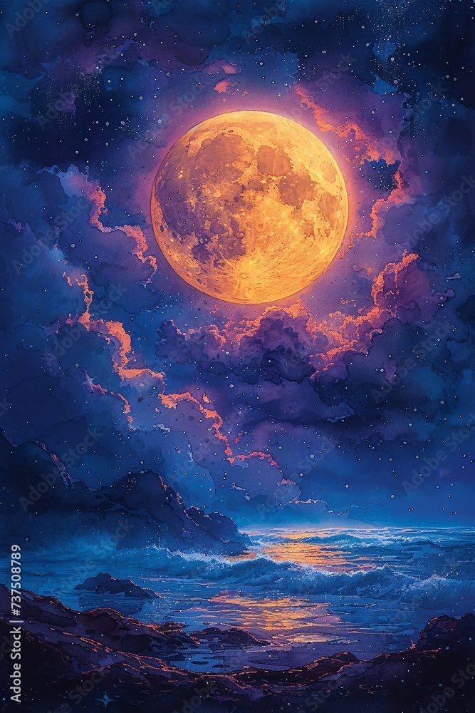 Full Moon Rising Over the Ocean Generative AI Full Moon Rising Over the Ocean Generative AI