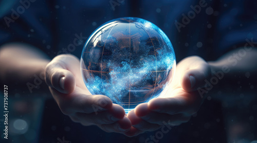 A pair of hands holding a transparent globe