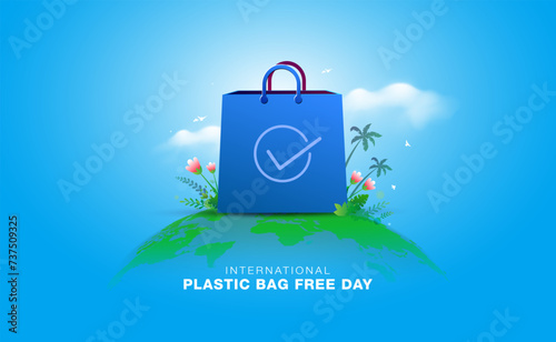 Vector design for Paper Bag Day. International Plastic Free day or Stop plastic save earth background. Awareness promotional advertising concept.