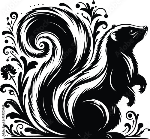 skunk silhouette flowers ornament decoration, floral vector design