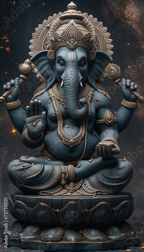 Ganesh the Blue God of Wisdom Generative AI photo