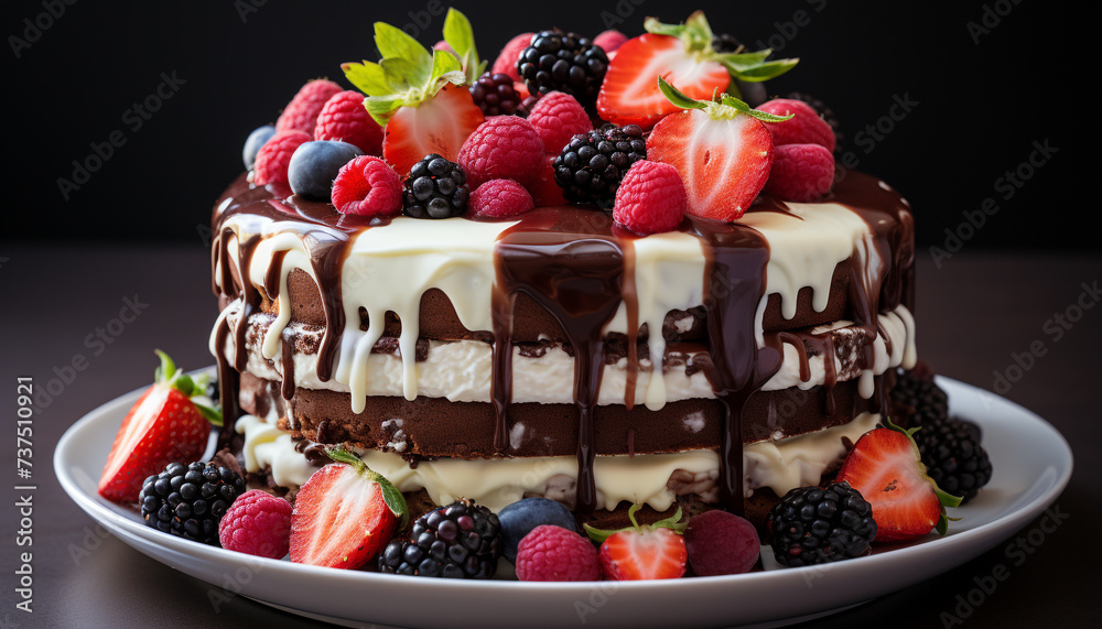 Freshness and indulgence on a plate of homemade gourmet dessert generated by AI Freshness and indulgence on a plate of homemade gourmet dessert generated by AI
