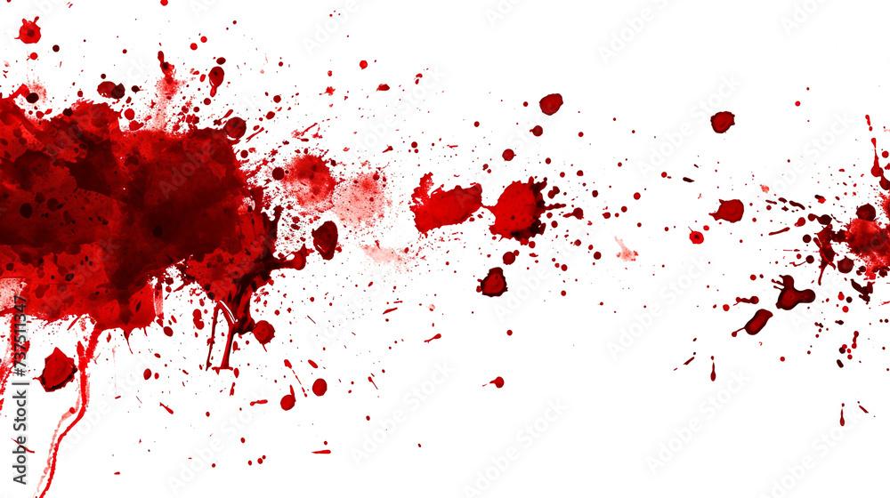 realistic red blood splatter on transparent background. on white background., png.