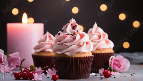 Homemade cupcake with gourmet chocolate icing  decorated for celebration generated by AI